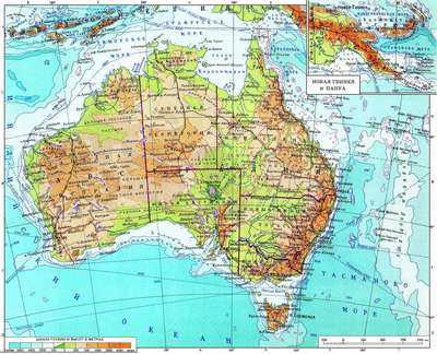 Географические карты Австралии крупным планом на русском языке: физическая, политическая и контурная