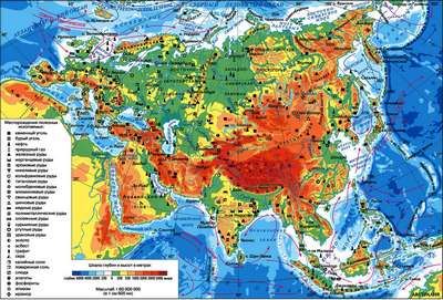 Географические карты Евразии крупным планом на русском языке: физическая, политическая и контурная