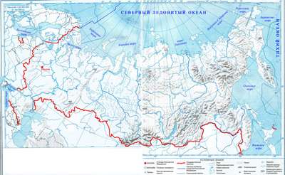 Географические карты Северного Ледовитого океана крупным планом на русском языке: Физическая и Контурная
