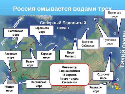 Моря и океаны, которые омывают Россию – список, описание и карта