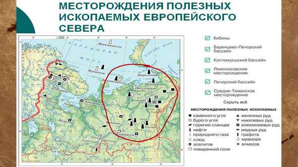 Природные ресурсы России, добываемые на Европейском севере и других районах