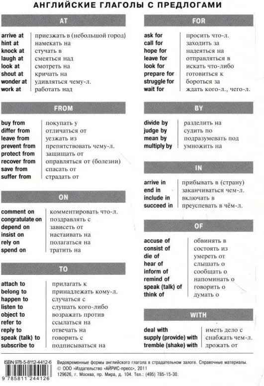 Глаголы с предлогами в английском языке – таблица управления глаголов