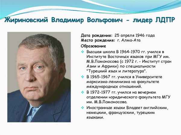 Владимир Жириновский краткая биография