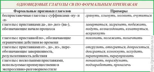 Одновидовые глаголы русского языка, примеры