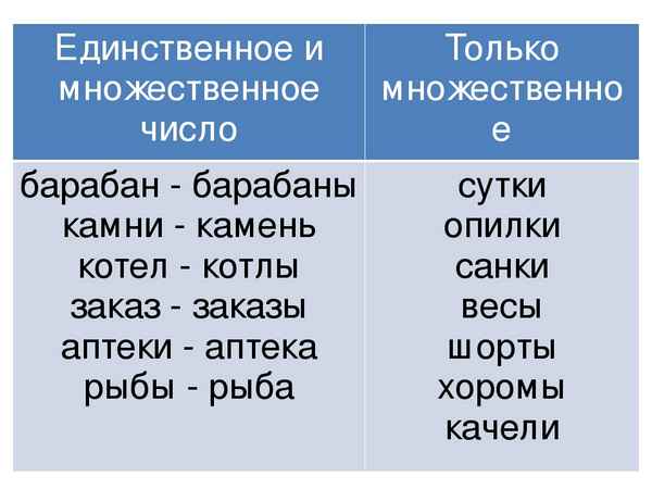 Единственное число существительных в русском языке